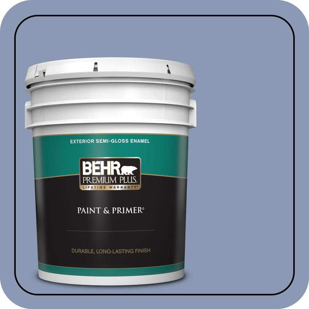 BEHR PREMIUM PLUS 5 gal. #600F-5 Blueberry Buckle Semi-Gloss Enamel Exterior Paint & Primer