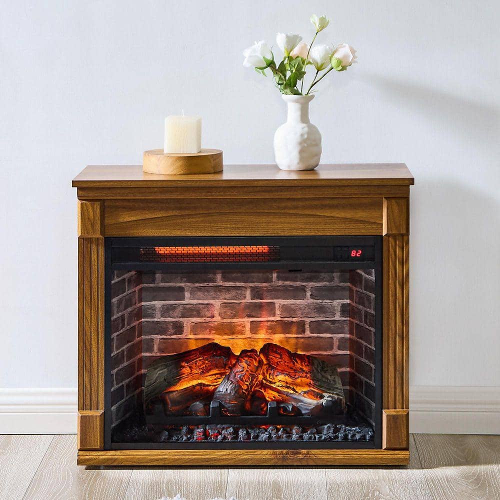 ToolCat 28 in. Freestanding Electric Fireplace Heater Mantel 400 sq. ft. with Removable Caster Wheel in Black