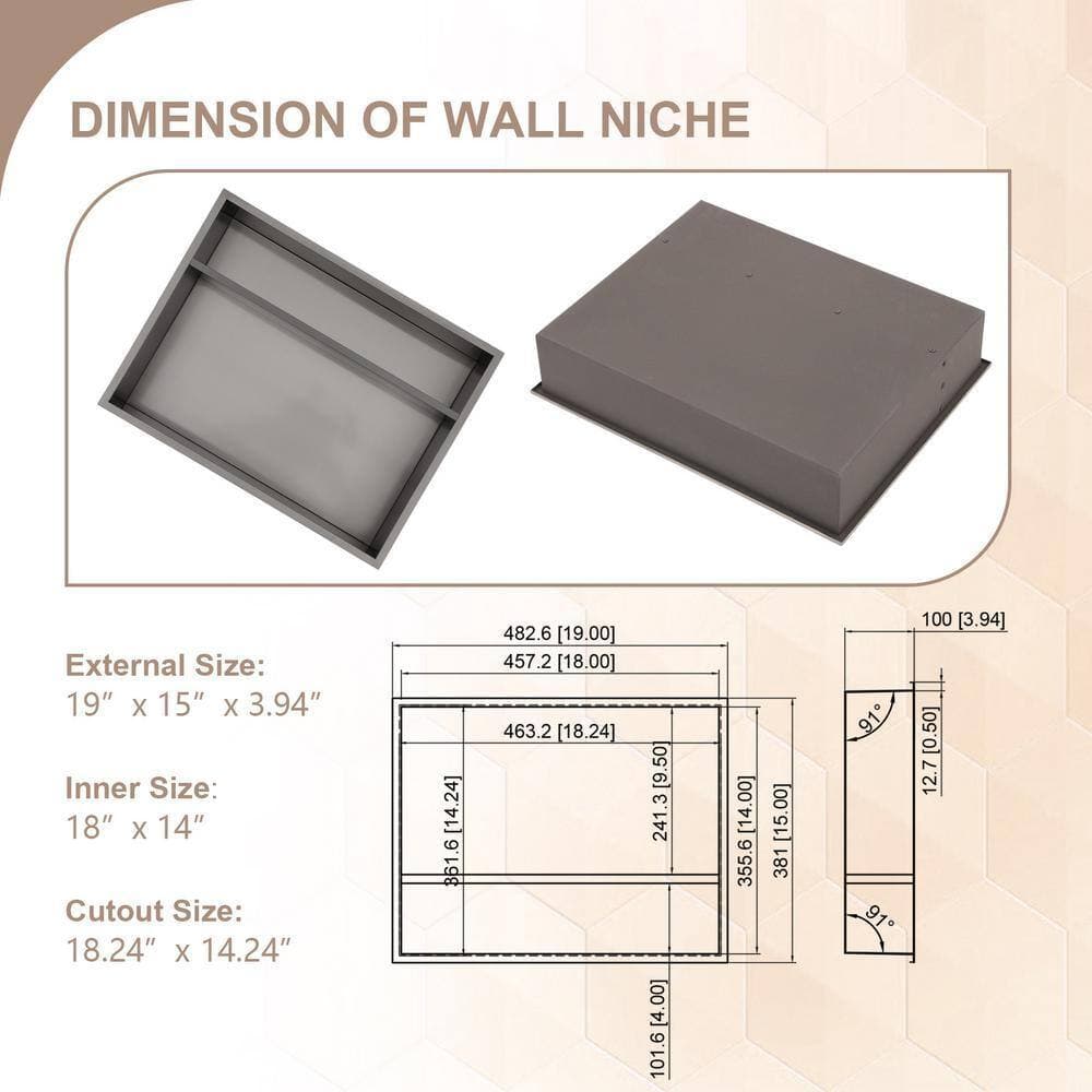 LORDEAR 19 in. W x 15 in. H x 4 in. D 18-Gauge Stainless Steel Bathroom Shower Niche in Gunmetal Black with Shelf (2)