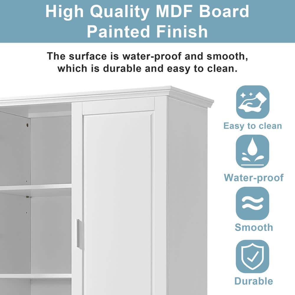 Unbranded 32 in. W x 15 in. D x 63.2 in. H White MDF Linen Cabinet with 2-Doors and Drawers, Adjustable Shelf (3)