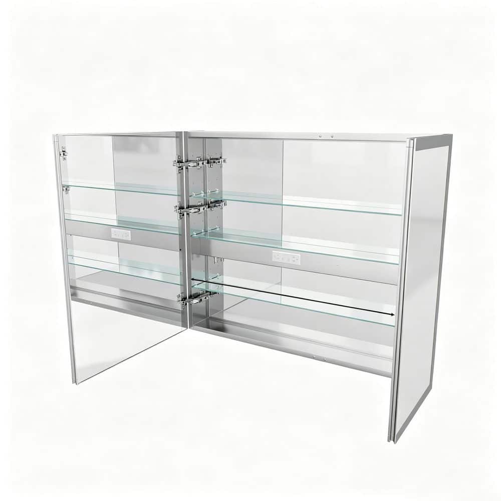 CASAINC 42 in. W x 30 in. H Rectangular Silver Aluminum Frameless Medicine Cabinet with Mirror (1)