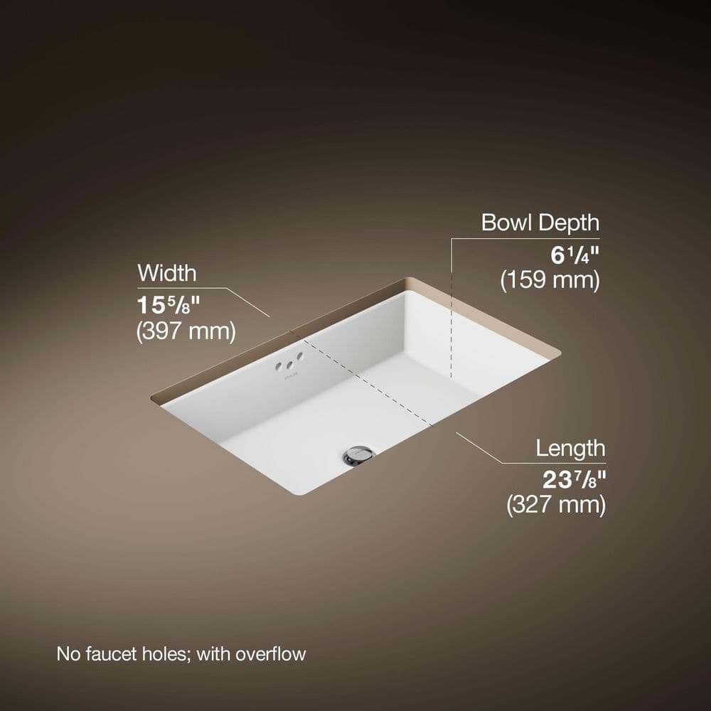 KOHLER Kathryn 23.9 in. x 15.63 in. Undermount Bathroom Sink in White Vitreous China with Drain (3)
