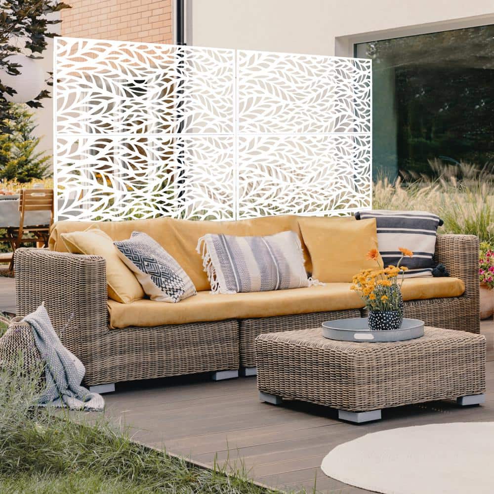 Unbranded 76 in. x 48 in. White Privacy Screen Metal Freestanding Decorative Privacy Screen for Balcony Patio PS110