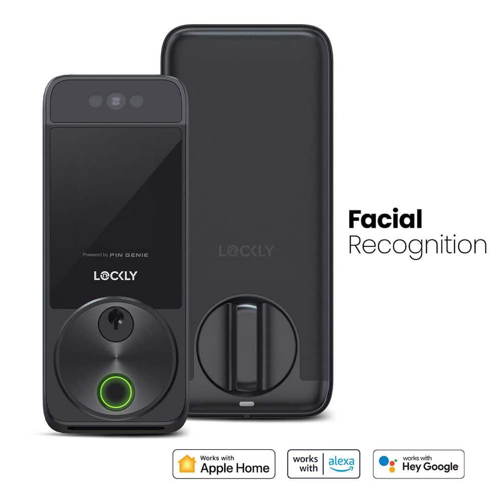 Lockly Visage Facial Recognition Zeno Matte Black Deadbolt Wi-Fi Smart Lock, Home Key, Fingerprint, Keypad, Siri/Alexa/Google