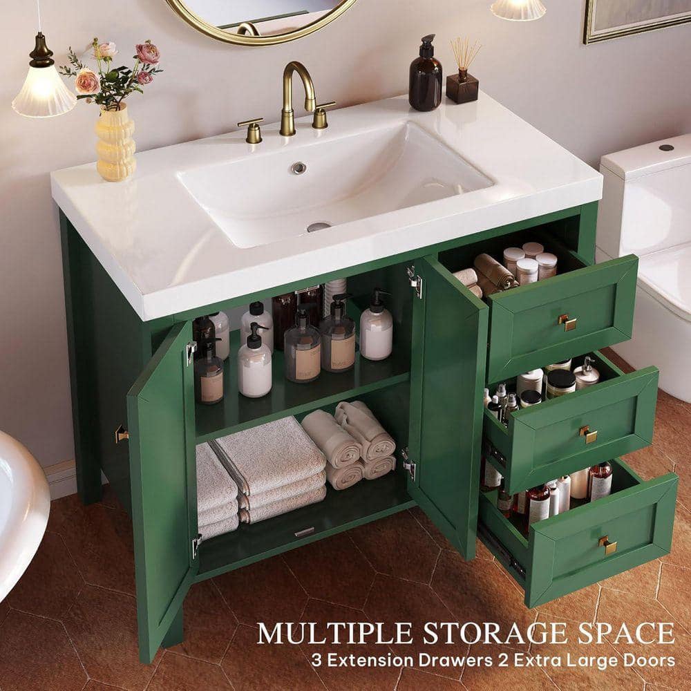 NTQ 42 in. W x 21.5 in. D x 33.5 in. H Bath Vanity Cabinet without Top Bathroom Vanity Modern Thickened Wood in Green (3)