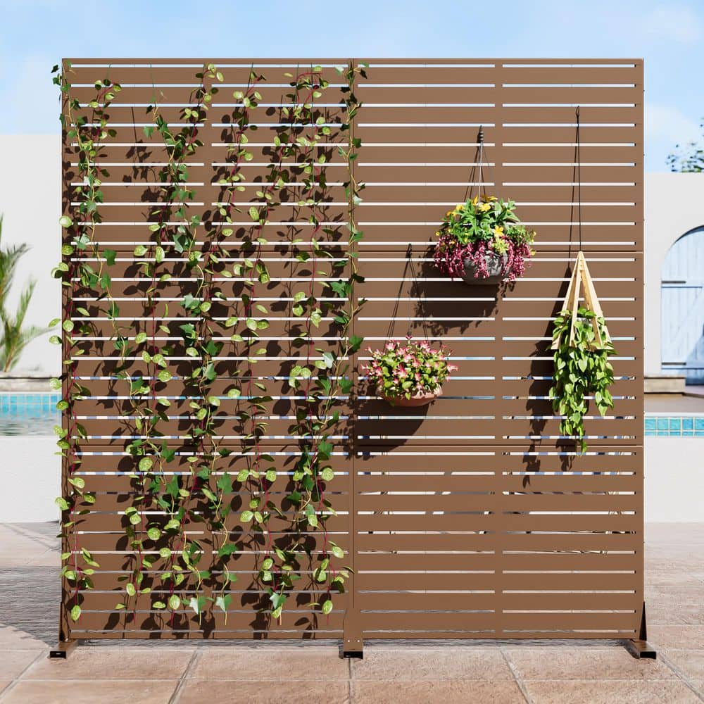 Dovelina 2-Piece 35 in. x 72 in. Brown Textured Metal Garden Screens Outdoor Privacy Screen (1)