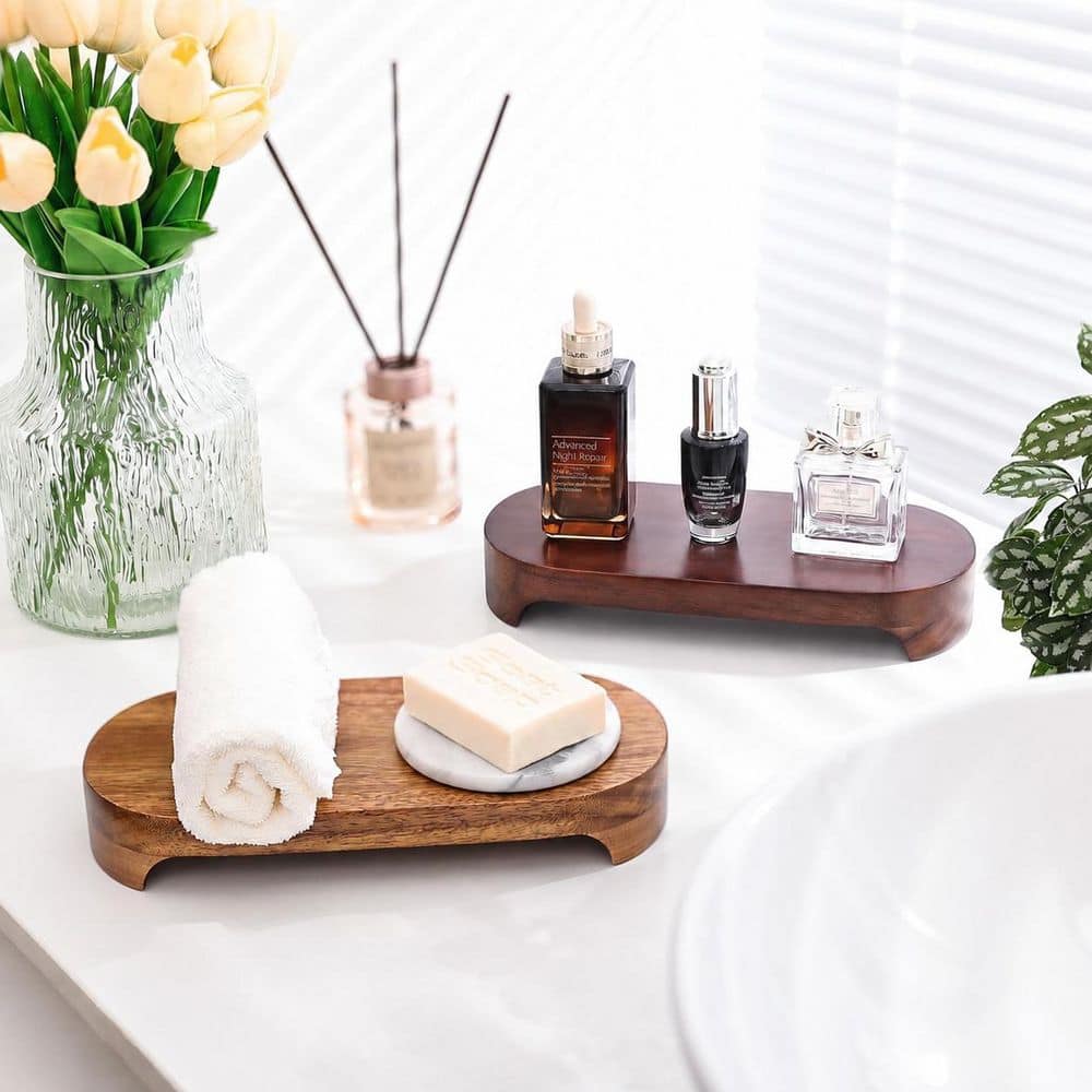 Unbranded 1-Pack Natural Acacia Wood Riser Soap Dish Pedestal Display Stand for Bathroom Vanity and Sink Counter (2)