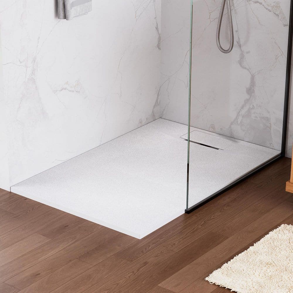 DEERVALLEY 48 in. L x 32 in. W SMC Curbless Zero Threshold Alcove Shower Pan Base in White with Reversible Left/Right Drain (1)