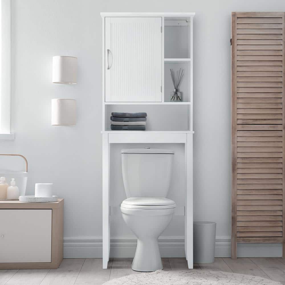 Teamson Home Newport 25 in. W x 68 in. H x 8 in. D Over-the-Toilet Cabinet with adjustable shelves, White (2)