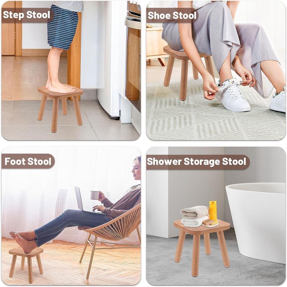 Unbranded Wooden 1 Step Stool with Four Assembled Legs Non-Slip Pads Walnut Color Supports Up to 300 lbs. (3)