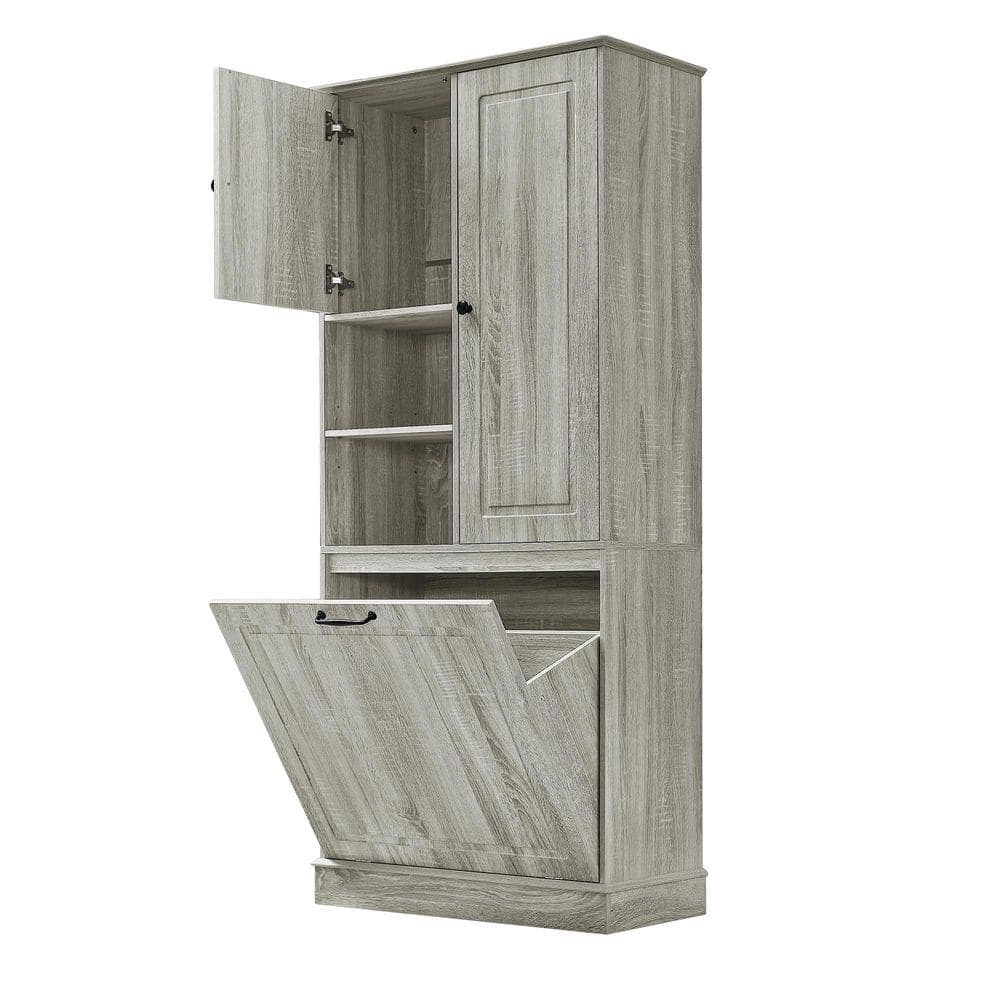 Unbranded 29.9 in. W x 14.2 in. D x 67.7 in. H Oak Gray Linen Cabinet with Adjustable Shelves (1)