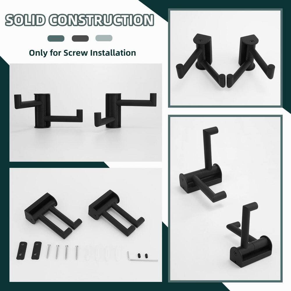 Unbranded 2 Pack Matte Black 304 Stainless Steel Swivel Double Robe Towel J-Hook Swivel Towel Hook Wall Mounted Coat Hanger (3)