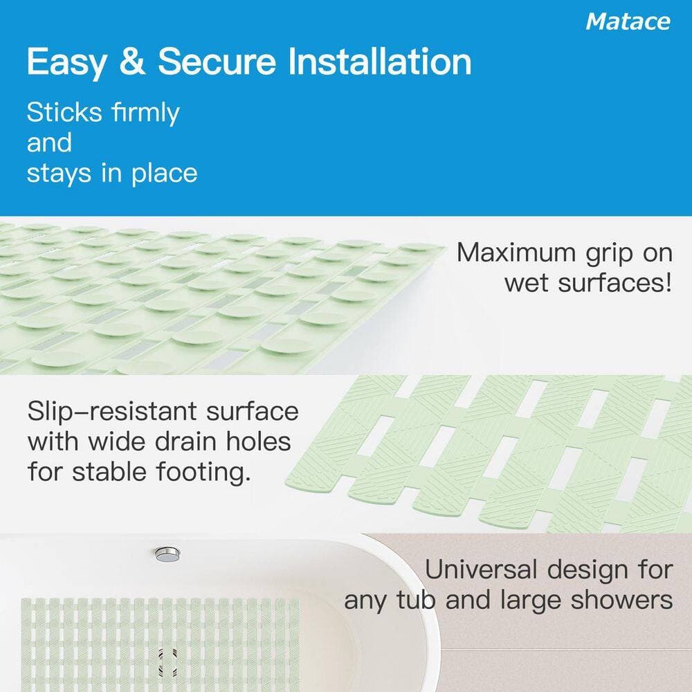 Wudkey 16 in. x 27 in. Non Slip Bathtub Mat in Green, 180 Strong Suction Cups, Soft Textured Surface, Fast Drain and Quick Dry (3)