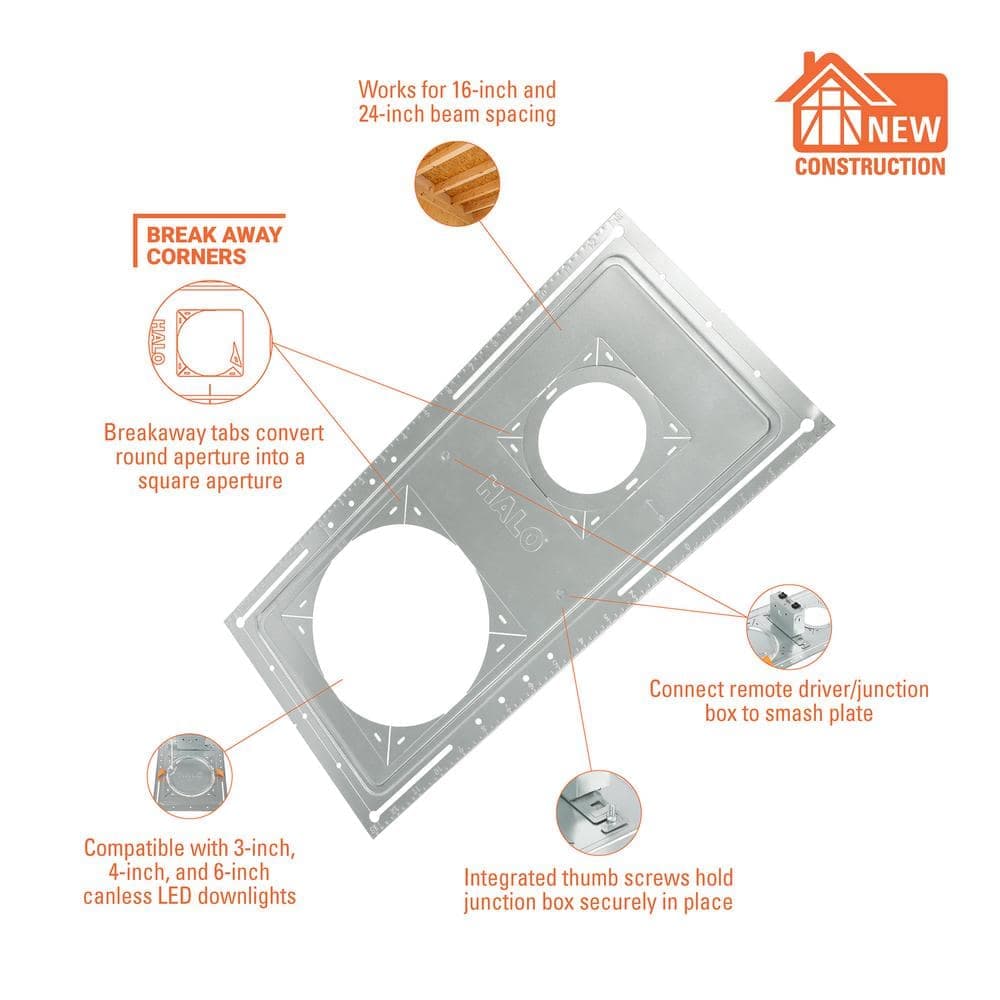 HALO 3/4/6 in. aperture Size, IC Rated, New Construction, Recessed Housing, Smashplate, 12PK. (3)