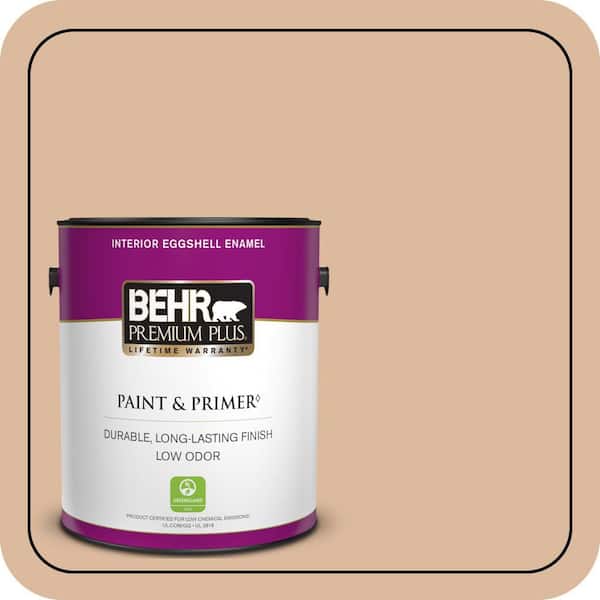 BEHR PREMIUM PLUS 1 gal. #PPU3-09 Pumpkin Cream Eggshell Enamel Low Odor Interior Paint & Primer (2)