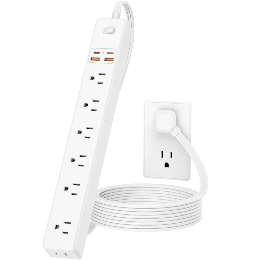Unbranded 10 ft. Extension Cord Surge Protector 7 Outlet 4 USB Ports (2 USB-C) Ultra Thin Flat Plug 1700 Joules White (2)