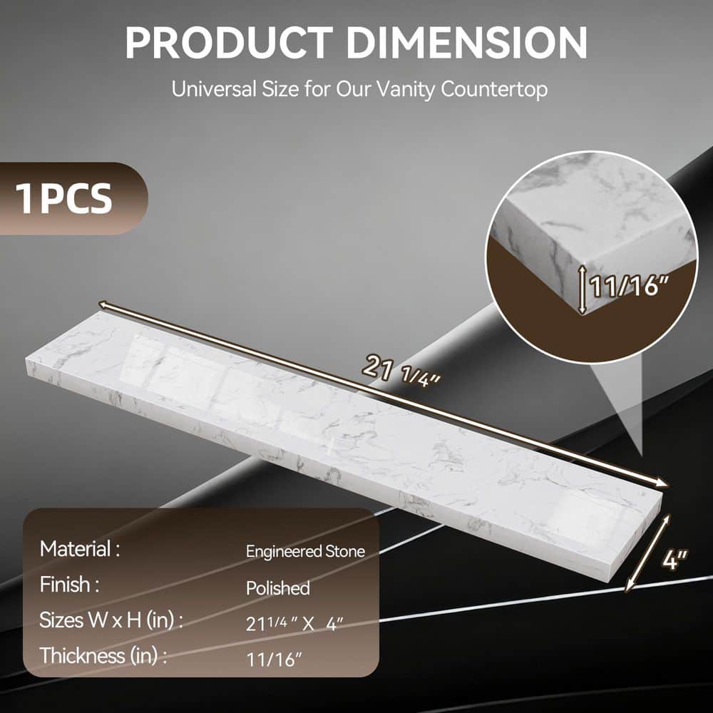 Getpro 21 in. W x 4 in. H Engineered Stone Vanity Sidesplash in Carrara White Side Panel for Bathroom Vanity Sink Top (2)