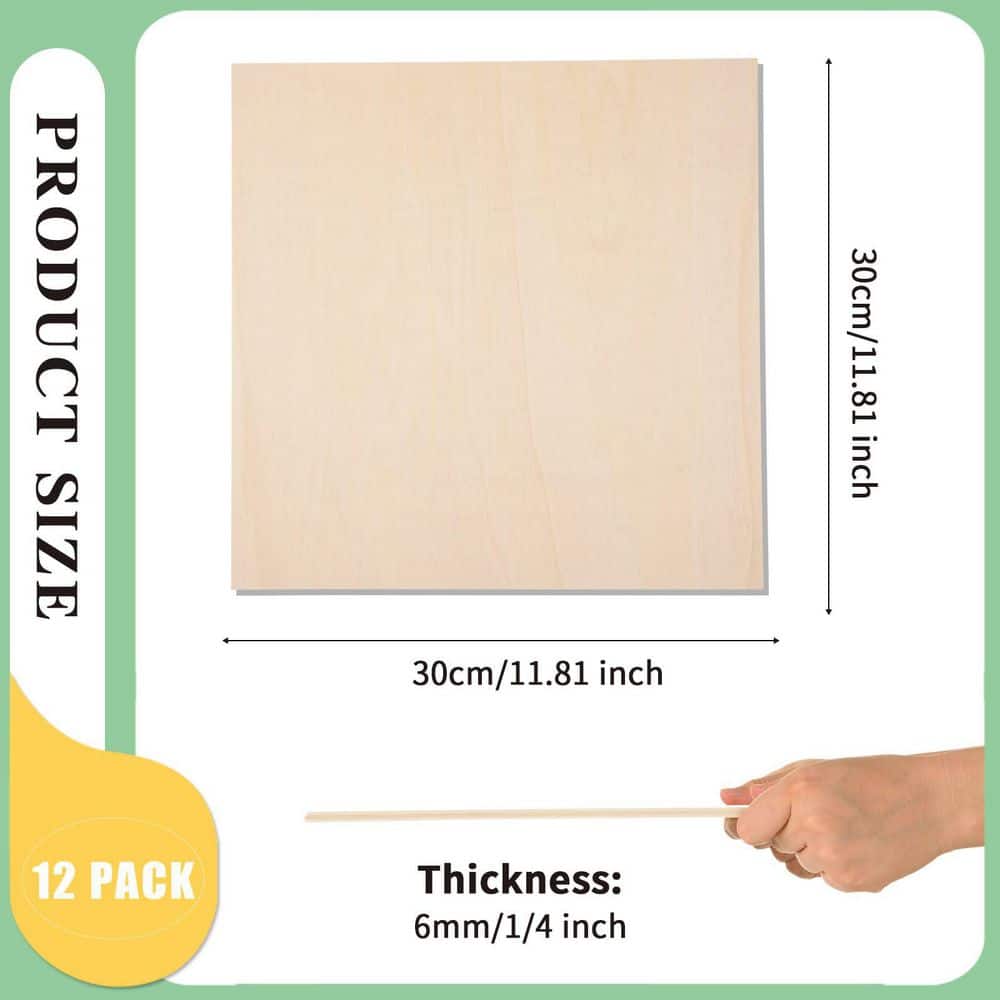 Afoxsos 1/4 in. x 11.81 in. x 11.81 in. Basswood Project Panel Unfinished Plywood Sheets for Crafts DIY Laser Engraving 12-Pack (3)