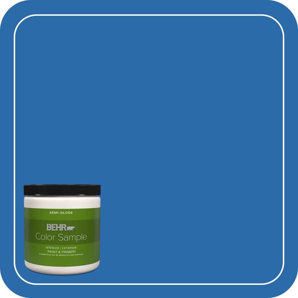 BEHR PREMIUM PLUS 8 oz. #MQ4-24 Electric Blue Semi-Gloss Interior/Exterior Paint & Primer Color Sample