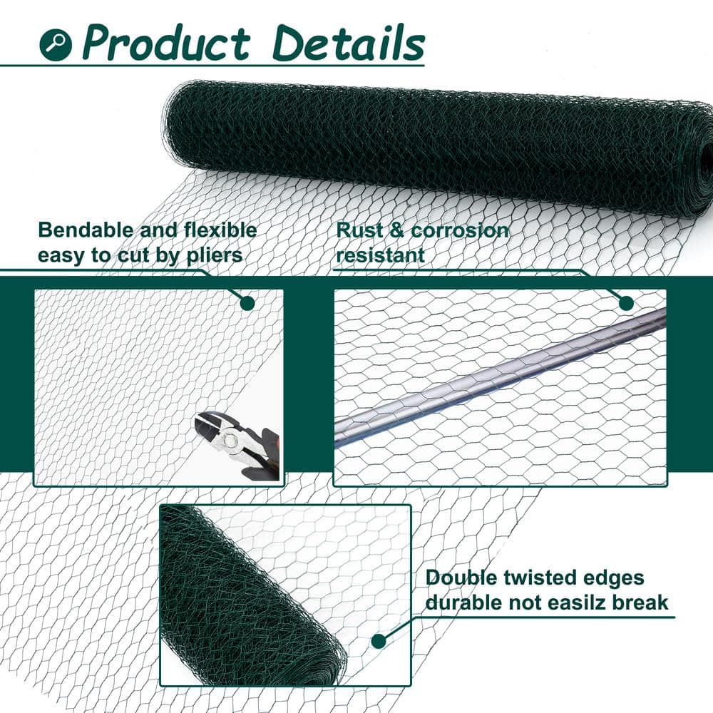 WRIGHTMASTER 43.2 in. x 196.85 ft. Galvanized Hexagonal Floral Green Mesh, Anti-Rust Chicken Wire Poultry Netting Cage (3)
