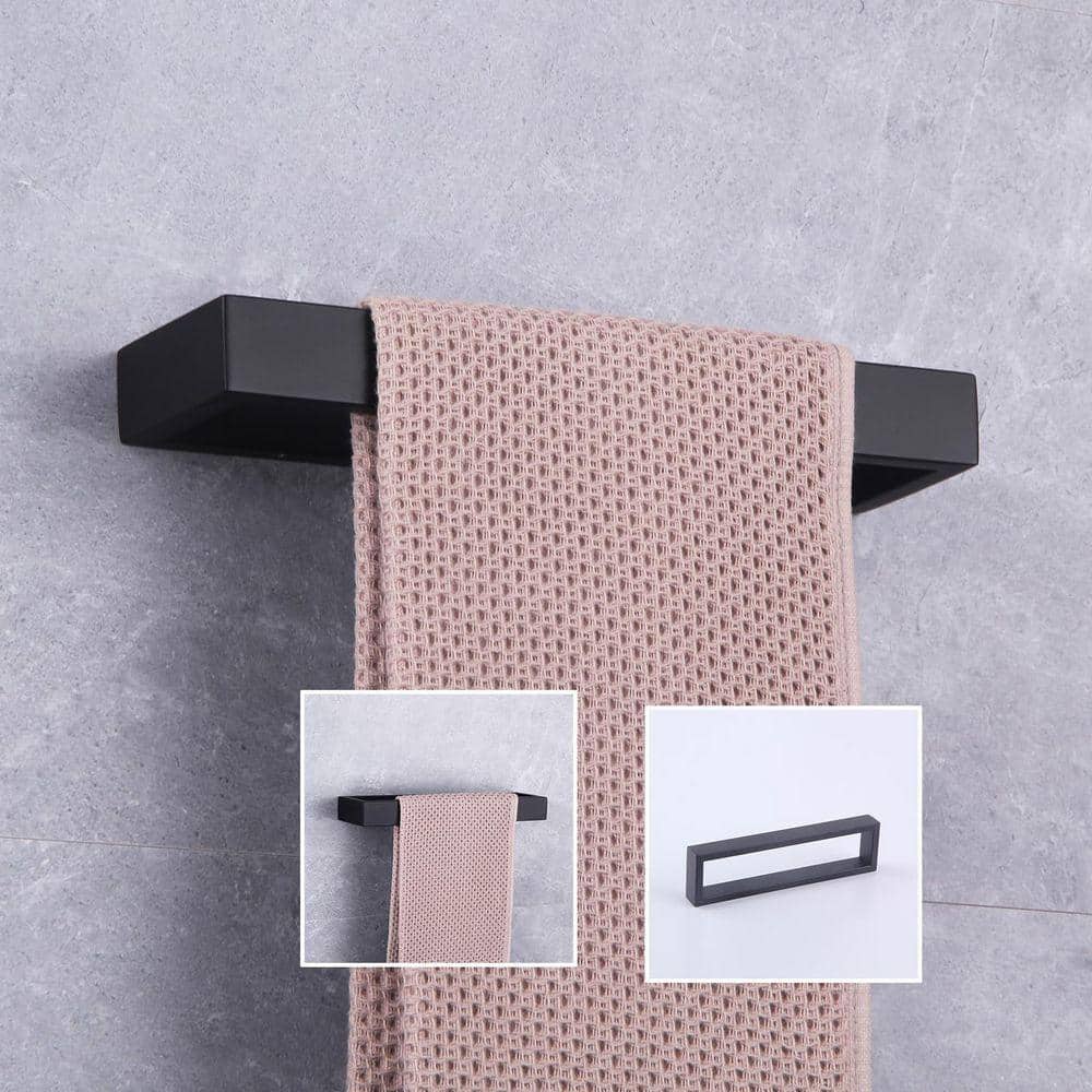 Unbranded Single Pack Modern Square Wall Mount Towel Ring Stainless Steel 304 Matte Black Finish Bathroom Accessory (3)