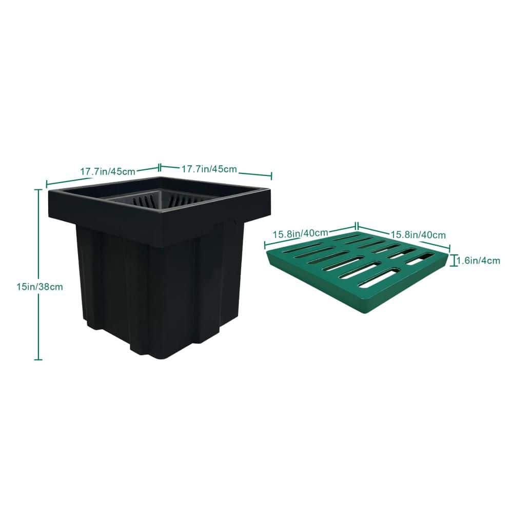 Helhom 18 in. x 18 in. x 15 in. Catch Basin for Drainage with Fiberglass Grate and Debris Basket (2)