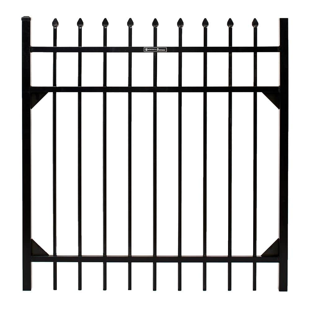 FORTRESS Athens 4 ft. W x 4 ft. H Gloss Black Aluminum Pressed Spear Design Fence Gate (1)