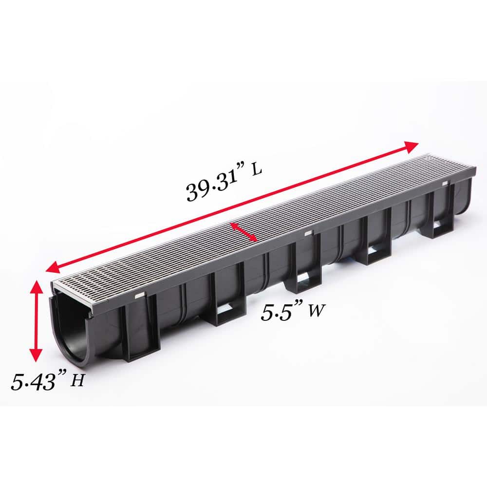U.S. TRENCH DRAIN Deep Series 5.4 in. W x 5.4 in. D 39.4 in. L Plastic Trench and Channel Drain Kit w/ 316 Stainless Steel Grate (6-Pack) (2)