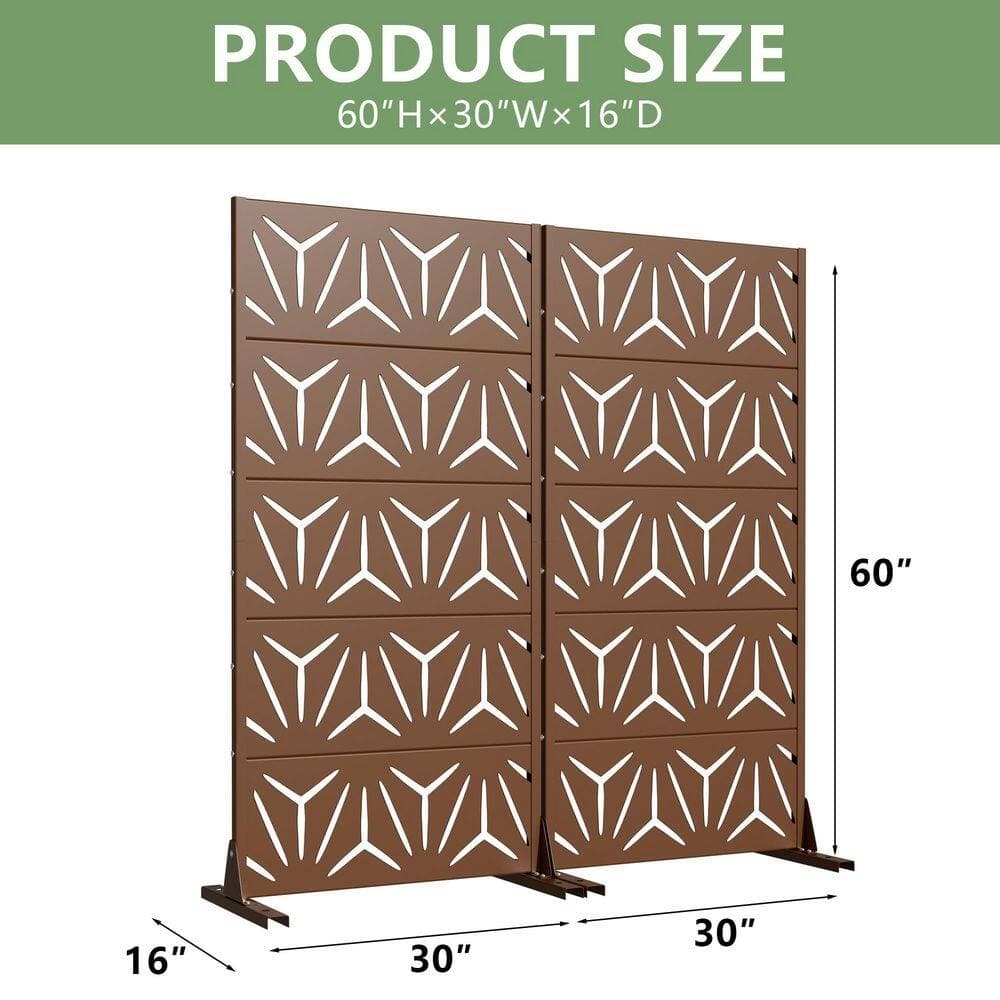 Dovelina 16 in.L x 59 in.H x 29.5 in.W Galvanized Metal Wall Sculptures Outdoor Privacy Screens Garden Fence in Brown(Set of 2) (3)