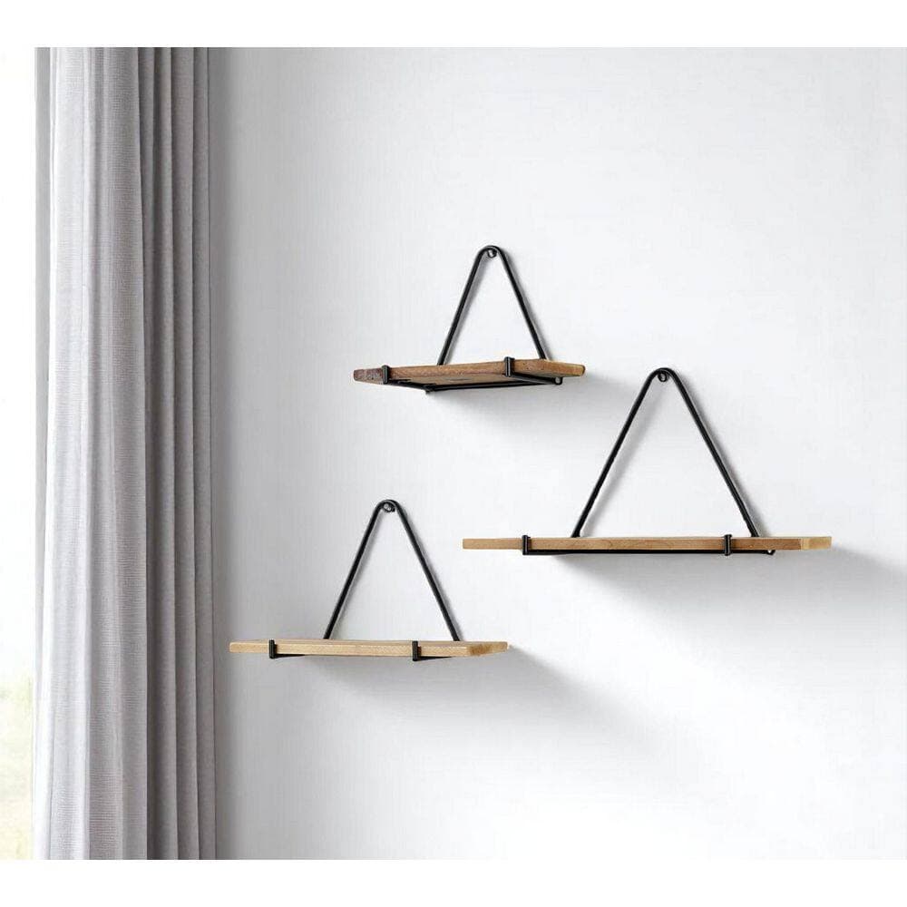 HomeRoots 10.24 in. W x 18.9 in. H x 5.5 in. D Metal Triangle Shelf in Black (2)