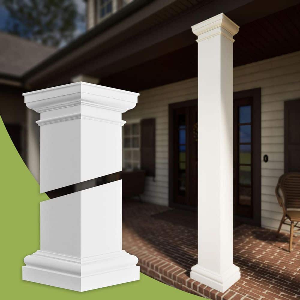Ekena Millwork 10 in. W x 8 ft. H Endura-Stone Column, Square Non-Tapered (FRP)-Tuscan Cap and Base, Plan Type E-Unsplit (2)