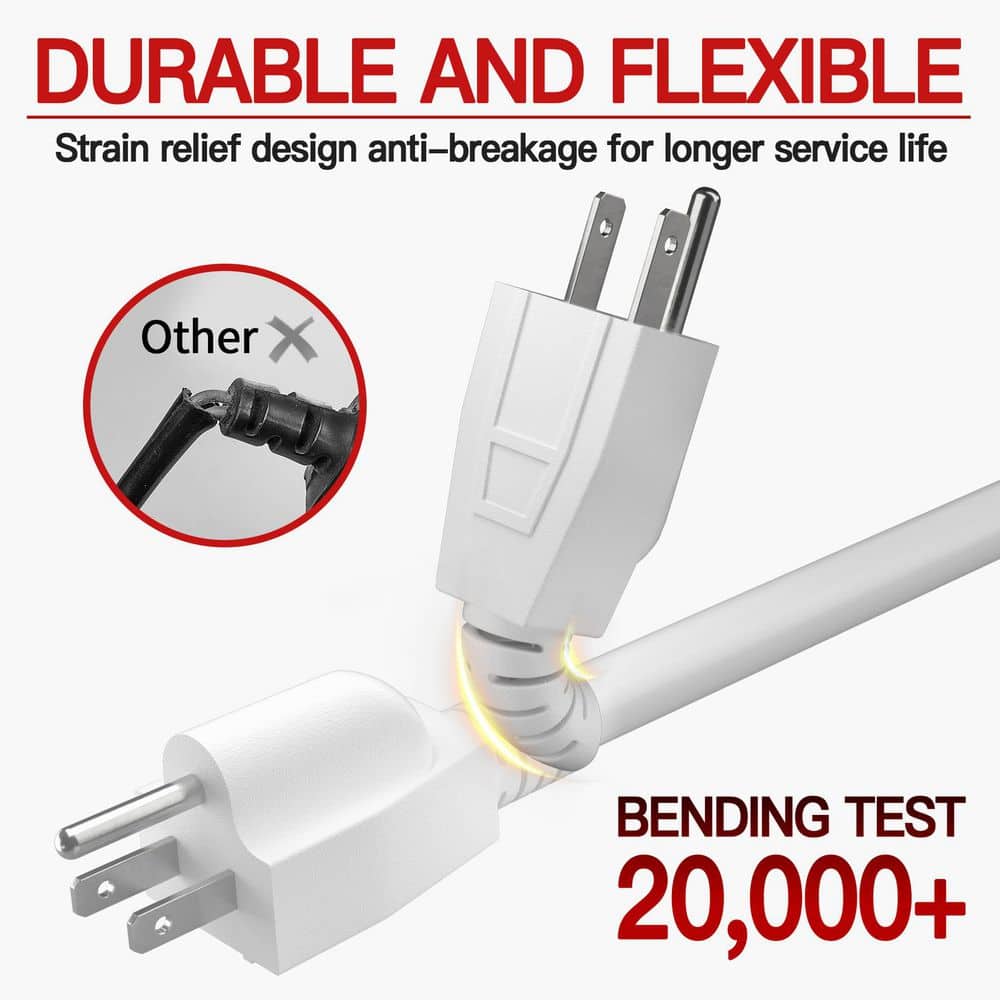 Unbranded 25 ft. 1625W 16 Gauge 1-Conductor Indoor Extension Cord White Flexible Flame Retardant Power Cord 13A 1625W 125V (3)