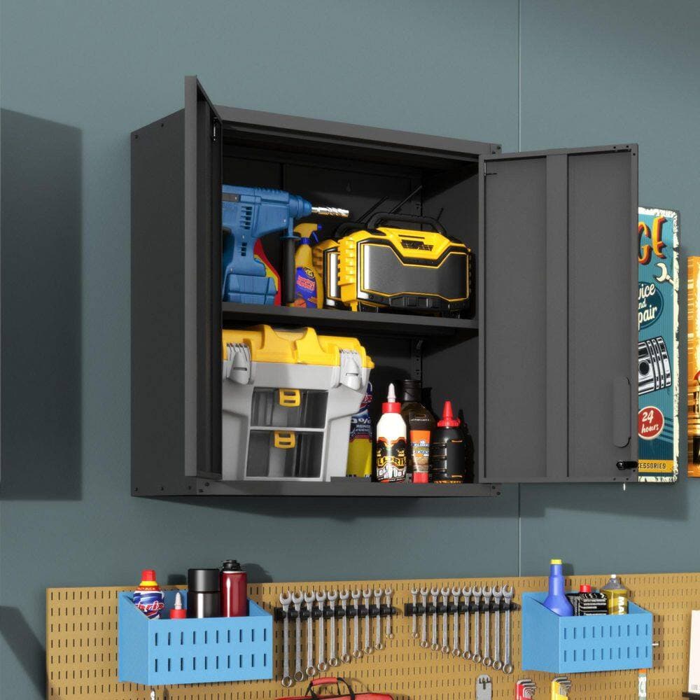 cadeninc 31.5 in. W x 11.81 in. D x 30.31 in. H Black Garage/Bathroom Storage Wall Cabinet with 2-Locking Door for Garage (1)