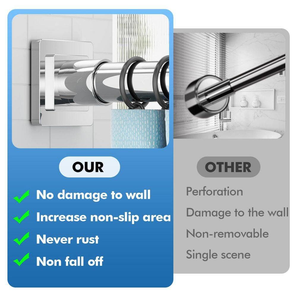 KHKFY Chrome Tension Shower Curtain Rod, 30 to 80 in Adjustable Length, 1 in Diameter, No Drilling (3)