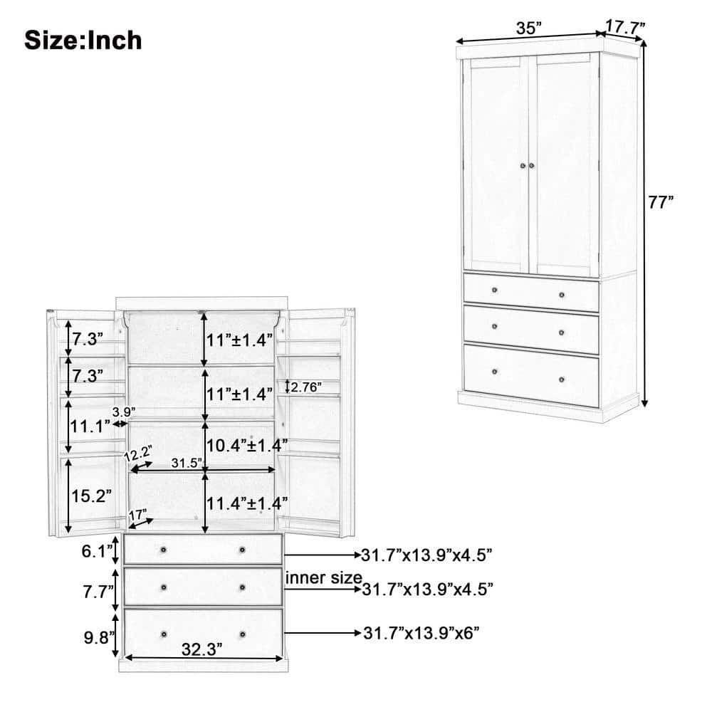 COWLOWN 35 in. W x 17.7 in. D x 77 in. H Bathroom Gray Linen Cabinet (2)