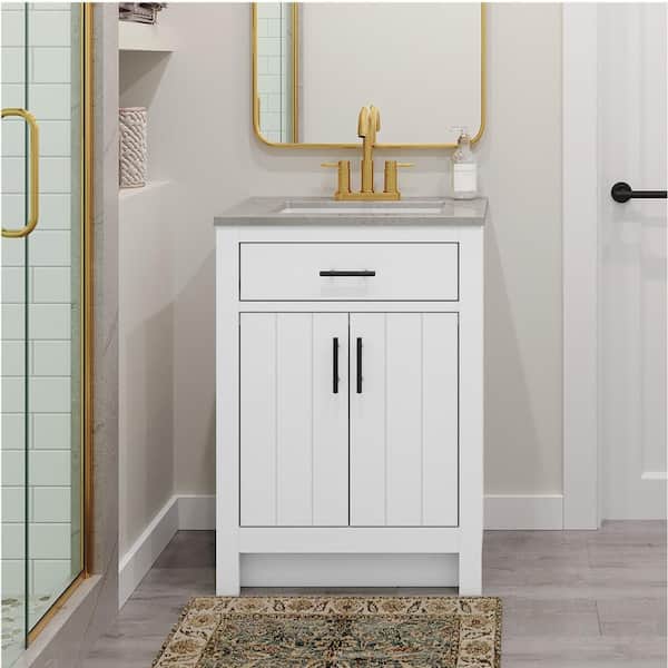Glacier Bay Daney 25 in. Single Sink Freestanding White Bathroom Vanity with Gray Cultured Marble Top (Assembled)