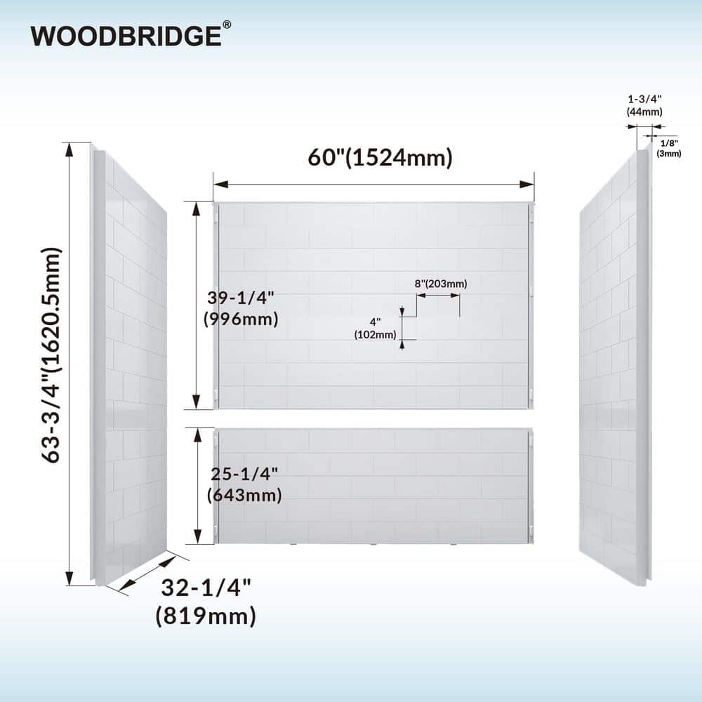 WOODBRIDGE 32.25 in. x 60 in. x 63.75 in. 4-Piece Easy Glue Up Alcove Tub Surrounds with Staggered Brick Pattern in White (2)