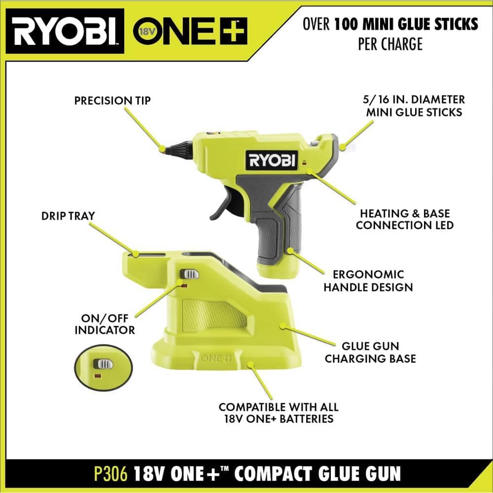 RYOBI ONE+ 18V Cordless Compact Glue Gun Kit with Compact Battery and 18V Charger (3)