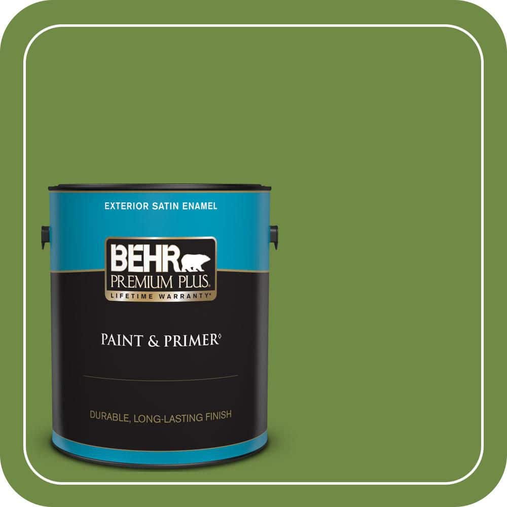 BEHR PREMIUM PLUS 1 gal. #S-H-420 Shamrock Satin Enamel Exterior Paint & Primer