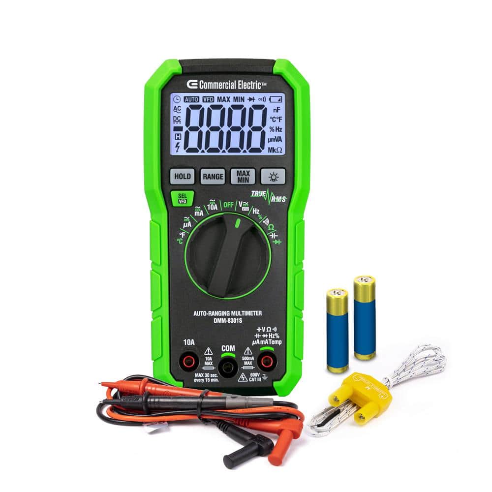 Commercial Electric 600-Volt True RMS Auto-Ranging Digital Multimeter with Temperature