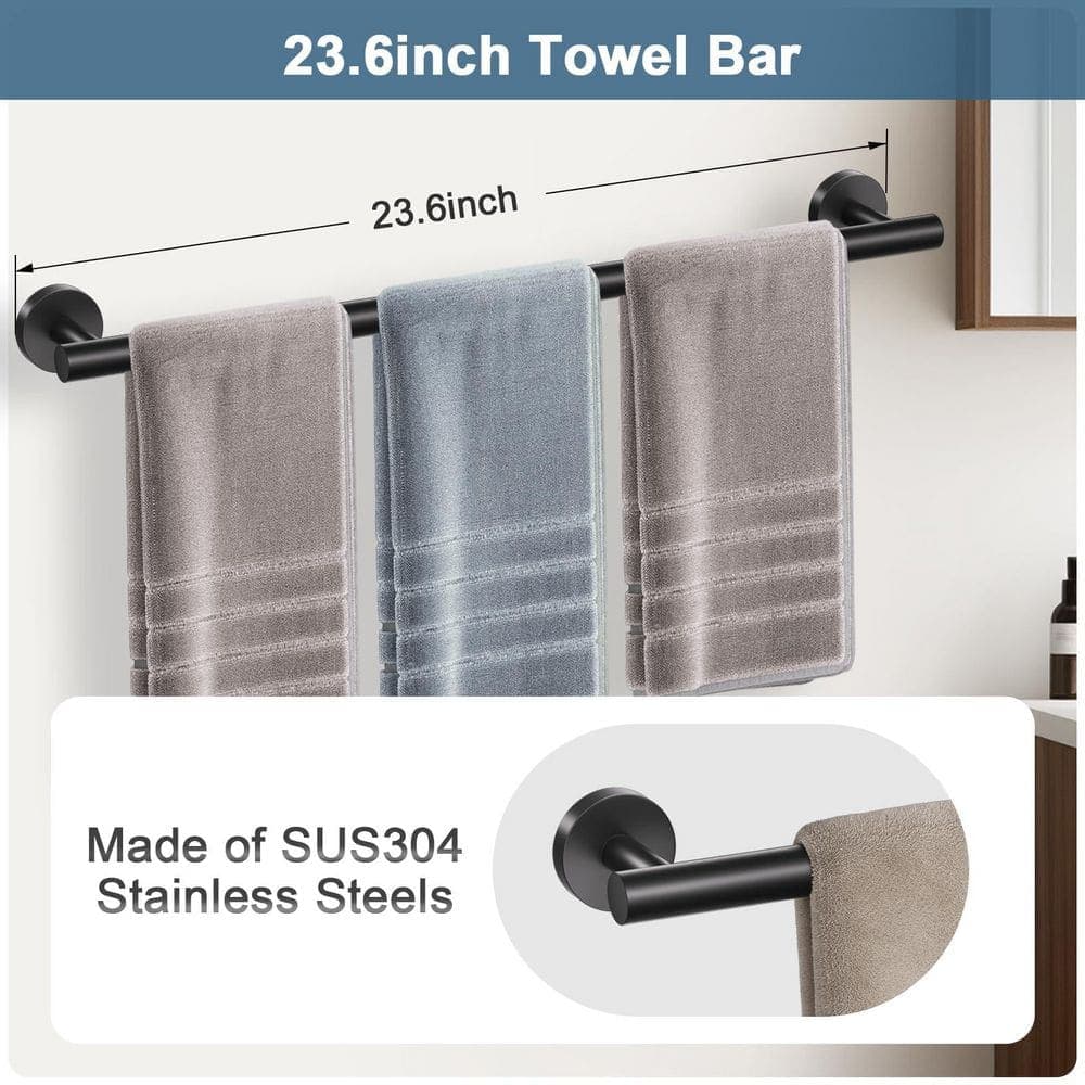 LAIFUCAM 5-Piece Bathroom Hardware Set with Towel Bar, Towel Rack, Toilet Paper Holder with Shelf in Matte Black (2)