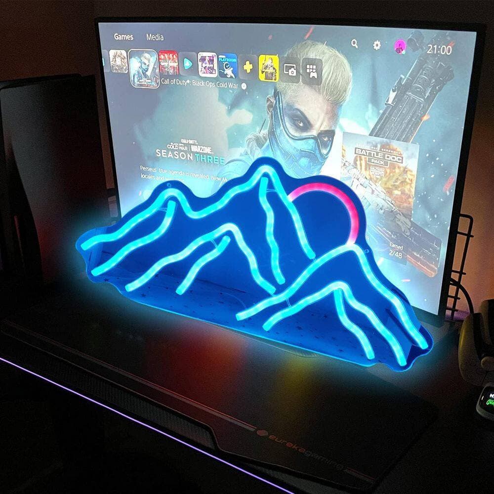 Afoxsos Mountain Neon LED Light Sign Ice Blue Red Dimmable Sunrise Sunset Wall Decor for Bedroom Living Room Hotel Christmas (2)