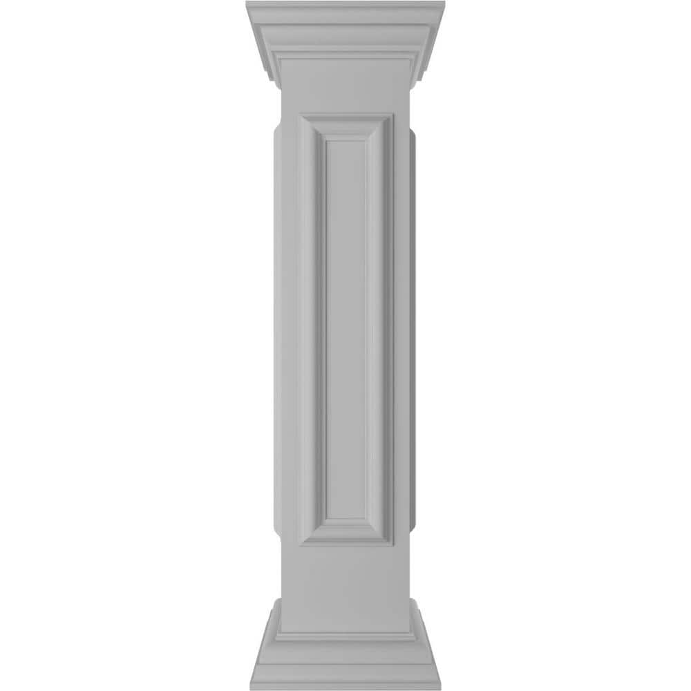 Ekena Millwork End 40 in. x 8 in. White Box Newel Post with Panel, Peaked Capital and Base Trim (Installation Kit Included)