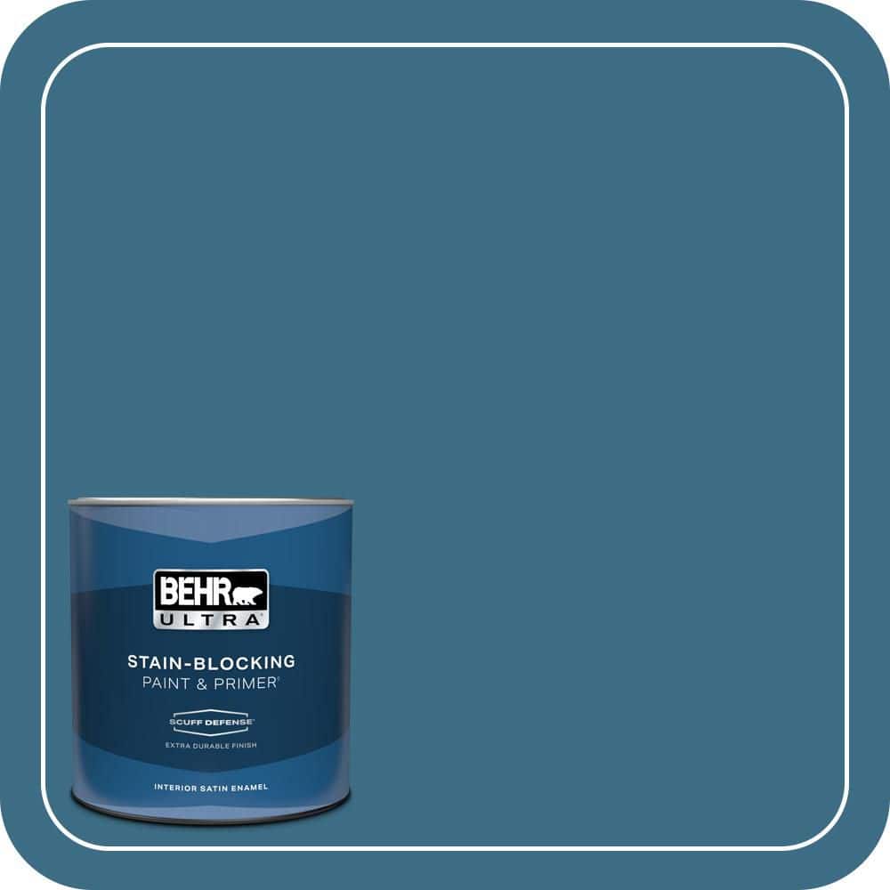 BEHR ULTRA 1 qt. #S490-6 Bering Wave Extra Durable Satin Enamel Interior Paint & Primer