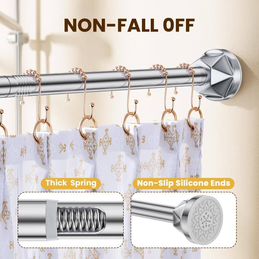 Unbranded Tension Shower Curtain Rod Adjustable 27-80 in. No Drilling Rustproof Premium Spring Steel Rod Silver (2)