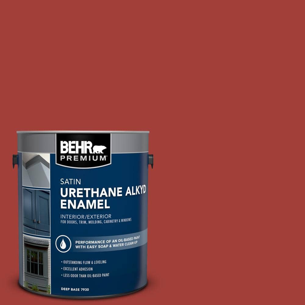 BEHR PREMIUM 1 gal. #PPU2-16 Fire Cracker Urethane Alkyd Satin Enamel Interior/Exterior Paint (1)