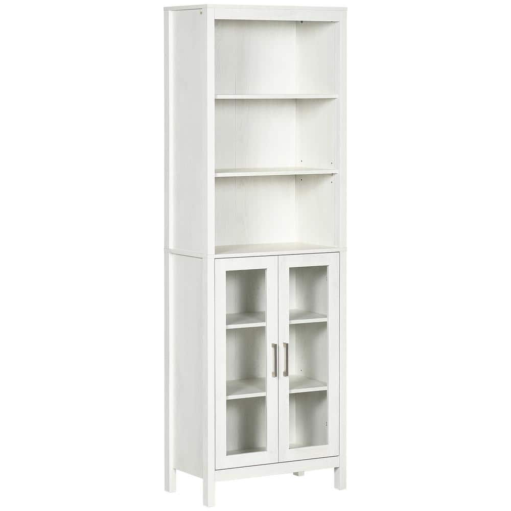 cadeninc 20.75 in. W x 11.75 in. D x 63.75 in. H Bath Storage Cabinet with 3-Shelf and Glass Door, Antique White (1)