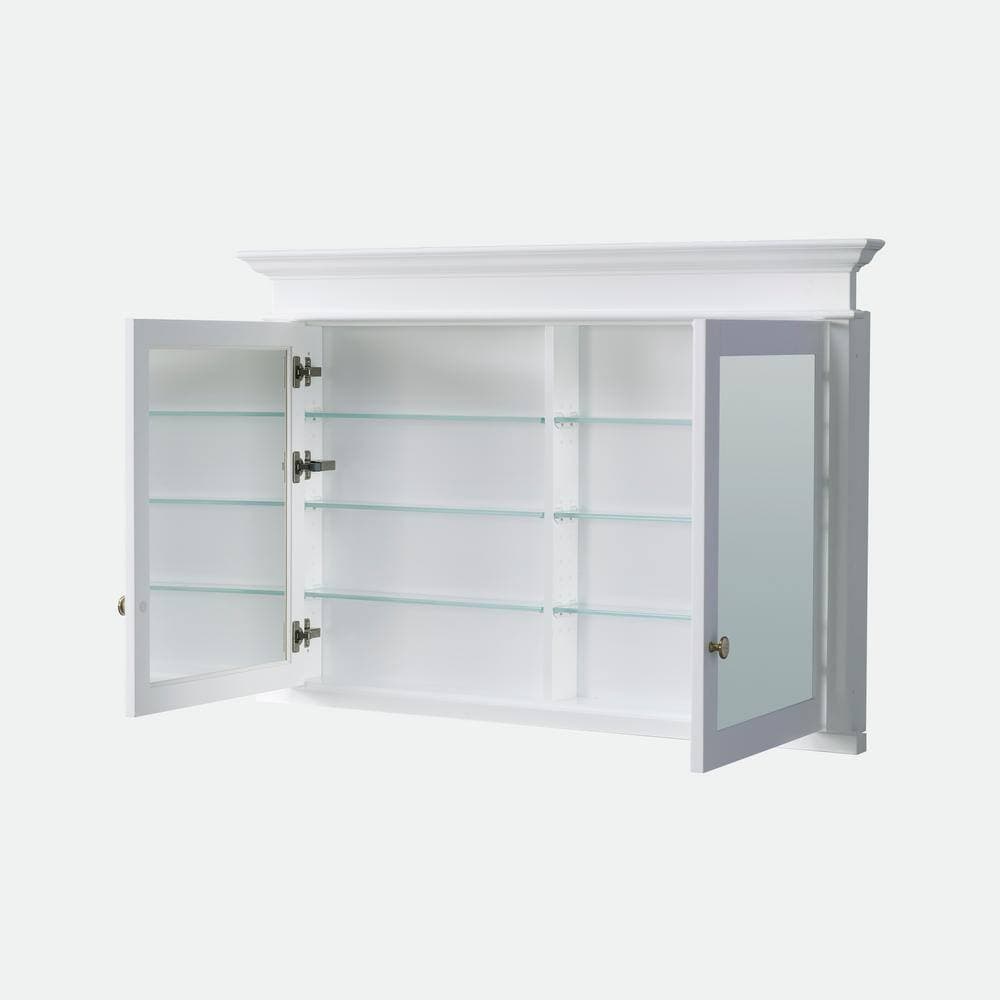 ANGELES HOME 48.01 in. W x 32 in. H Recessed Mount Rectangular Wood Medicine Cabinet with Mirror and Double Doors, Adjustable Shelves (3)