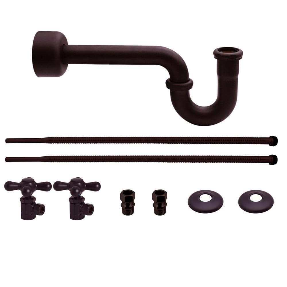 Westbrass Victorian Style Freestanding Pedestal Sink Kit with Supply Line, P-Trap and Cross Handle Angle Stops