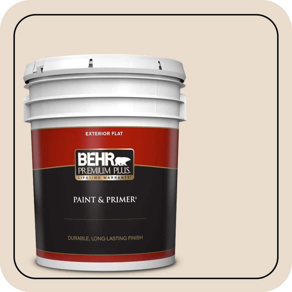 BEHR PREMIUM PLUS 5 gal. #OR-W11 White Mocha Flat Exterior Paint & Primer